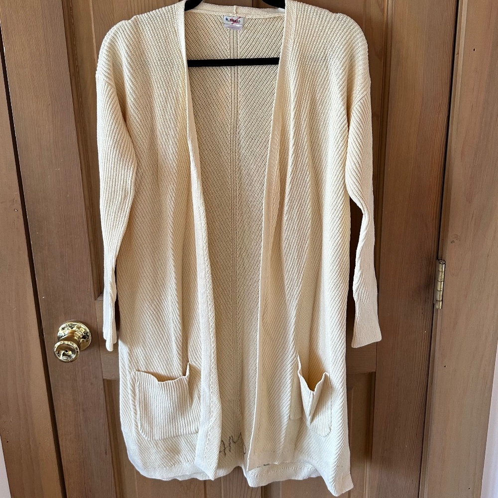 LL Bean Women Cotton Shaker-Stitch Sweater Open Long Cardigan